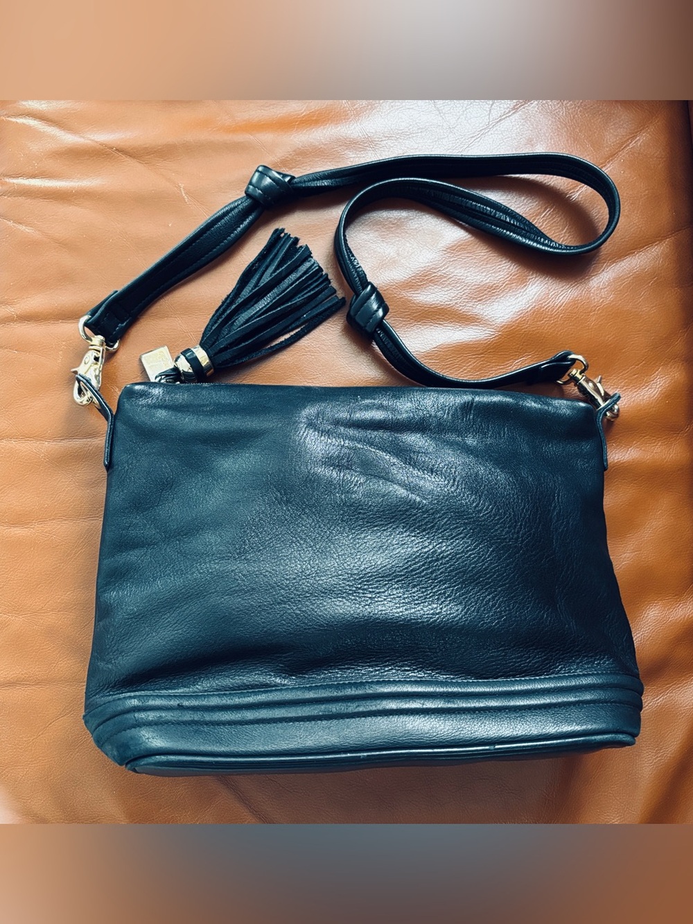 Tignanello Soft Black Leather Shoulder Bag with Large Leather Tassel - Picture 2 of 11